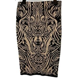 Americana Skirt Womens Large Black Gold Metallic Knit Baroque Paisley‎ S1042